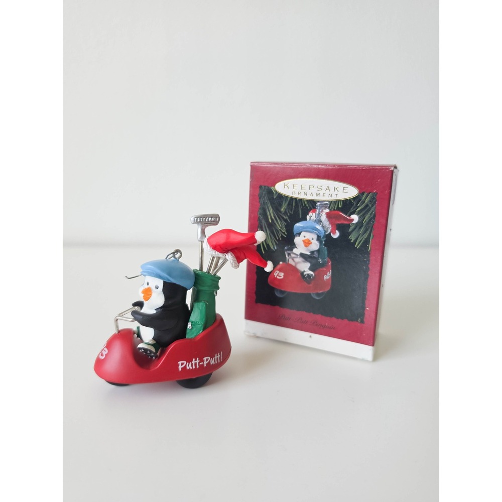 Vintage 1993 Hallmark Keepsake Ornament Putt-Putt Penguin Golf Cart Christmas